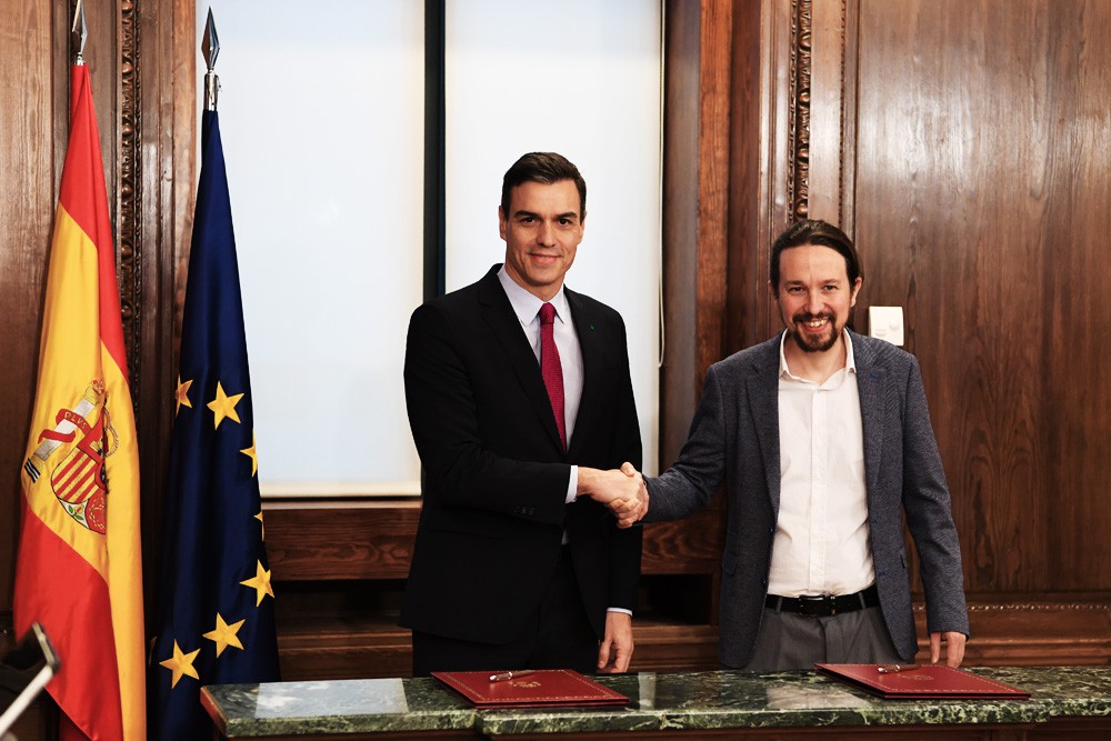 Pedro Sanchez Iglesias van de partij Podemos